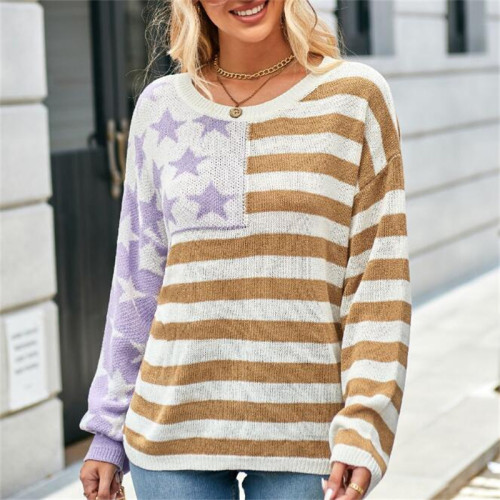 Loose Striped Round Neck Sweaters