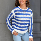 Hollow Stripe Round Neck Long Sleeve Sweaters