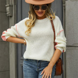 Loose Round Neck Contrast Knit Sweaters