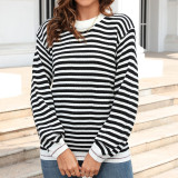Striped Contrasting Cross-Border Long Sleeved Sweater