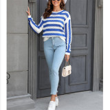 Hollow Stripe Round Neck Long Sleeve Sweaters