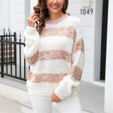 Round Neck Contrast Long Sleeve Sweaters
