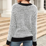 Knitted Shirt Patchwork Round Neck Long Sleeved Sweater