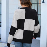 Round Neck Plaid Contrast Knit Sweaters