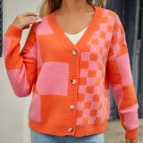 Plaid Patchwork Plus-size Sweater Knitted Jacket