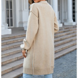 Knitted Solid Pocket Mid Length Fashion Sweater Coat