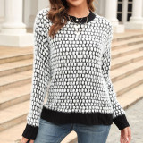 Knitted Shirt Patchwork Round Neck Long Sleeved Sweater