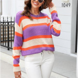 Round Neck Long Sleeve Stripe Loose Sweaters