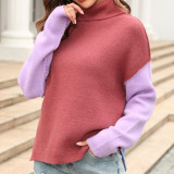 Spliced Fashion Knit High Neck Pullover Sweater