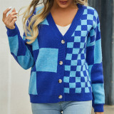 Plaid Patchwork Plus-size Sweater Knitted Jacket