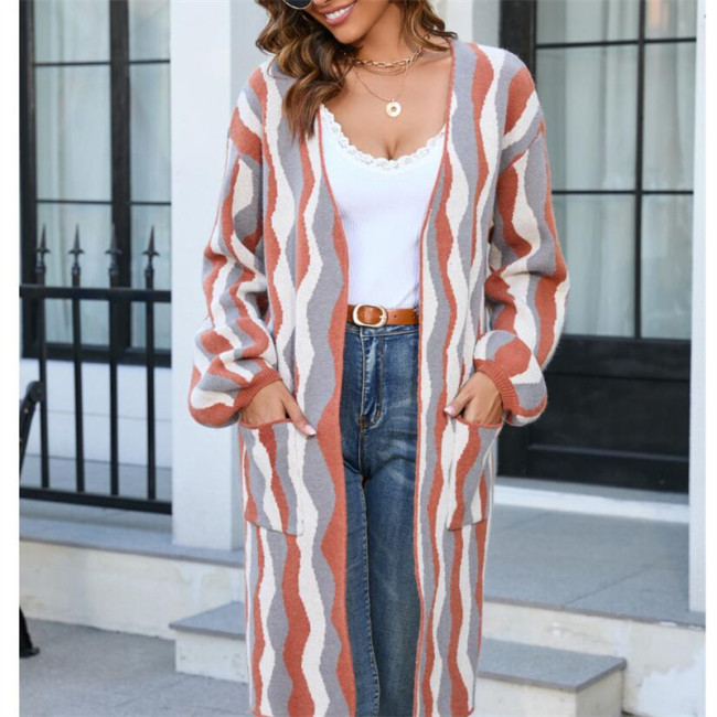 Contrast Long Sleeve Knitted Cardigans