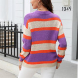 Round Neck Long Sleeve Stripe Loose Sweaters