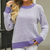 Knitted Shirt Patchwork Round Neck Long Sleeved Sweater