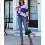 Round Neck Plaid Contrast Knit Sweaters