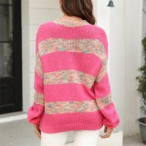 Round Neck Contrast Long Sleeve Sweaters