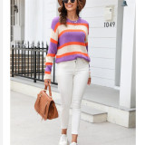 Round Neck Long Sleeve Stripe Loose Sweaters