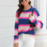 Round Neck Long Sleeve Stripe Loose Sweaters