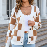 Checkered Sweater Large Patchwork Cardigan Top
