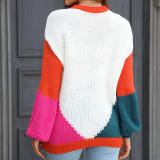 Knitted Round Neck Patchwork Pullover Sweater