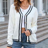 Button Contrast Knit V-neck Cardigan Sweater