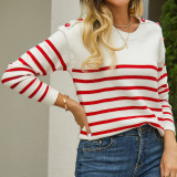 Pullover Stripe Panel Button Sweater