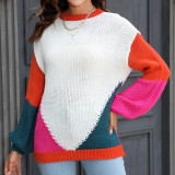Knitted Round Neck Patchwork Pullover Sweater