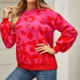 Leopard Pattern Patchwork Fashionable Round Neck Sweater