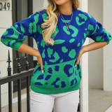Leopard Pattern Patchwork Fashionable Round Neck Sweater