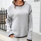 Spliced Striped Contrasting Round Neck Knit