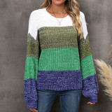 Spliced Contrast Large Loose Pullover Sweater Knit