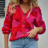 V-neck Button Cardigan Strawberry Jacket Sweater