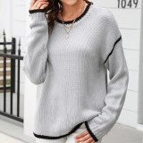 Spliced Striped Contrasting Round Neck Knit