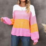 Spliced Contrast Large Loose Pullover Sweater Knit