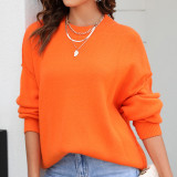 Loose Solid Round Neck Knit Pullover Sweater