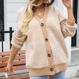 Cardigan Sweater Color Matching Button V-neck Knit Jacket
