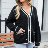 Large Contrast Pocket V-Neck Sweater Coat