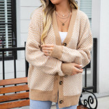 Cardigan Sweater Color Matching Button V-neck Knit Jacket