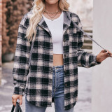 Flannel Plaid Coat Hooded Casual Shirt