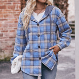 Flannel Plaid Coat Hooded Casual Shirt