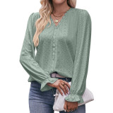 Lace V-Neck Lotous Sleeve Tops