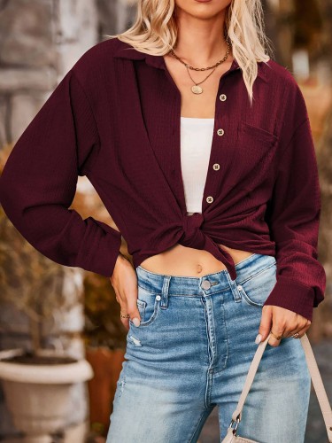 Button Down Long Sleeve Shirts Blouses with Pocket
