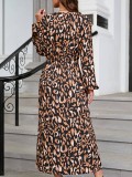 Leopard Split Waist Long Sleeve Dress