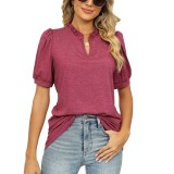 Puff Short Sleeve V-Neck T-Shirts Casual Tunic Top