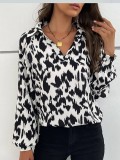 Lapel Long Sleeve Leopard Pattern Shirt For Women