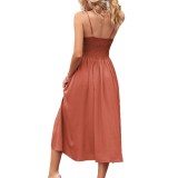 Square Neck Pleated Bohemian Suspender Dress