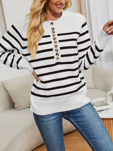 Striped Cardigan Button Top Knit