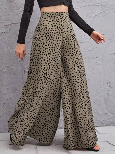 Loose High Waisted Leopard Print Draped Wide Leg Pants