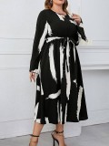 Elegant Black And White Contrasting Flared Sleeve Dress