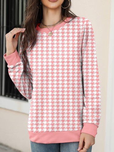 Round Neck Long Sleeved Printed Pullover Women's Top