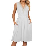 Summer Casual Sleevess V-Neck Mini Dress with Pockets